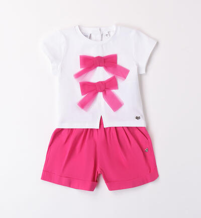 Girls' outfit with bows FUCHSIA
