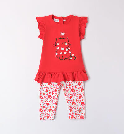 Completo bambina t-shirt e leggings con cuori 