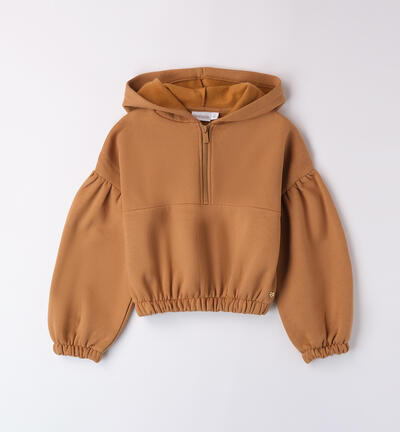 Half-zip sweatshirt for girls BROWN