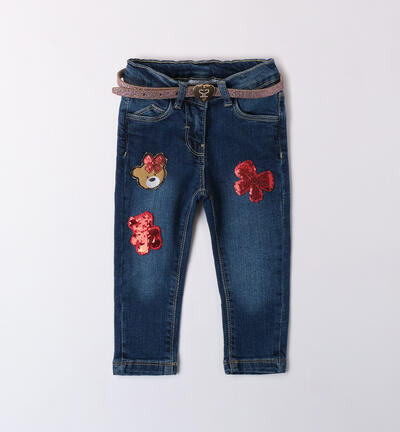 Jeans with belt for girls BLUE