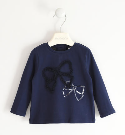 Maglia bambina con fiocco di paillettes BLU
