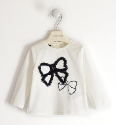 Maglia bambina con fiocco di paillettes PANNA