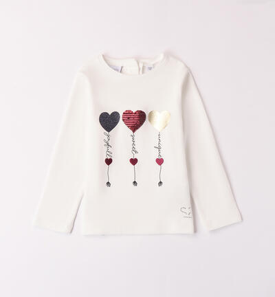 T-shirt with hearts for girls CREAM