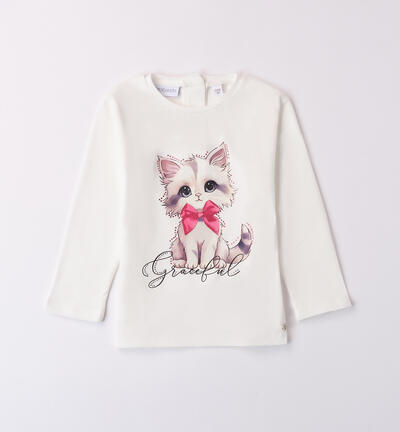 T-shirt with cat for girls CREAM