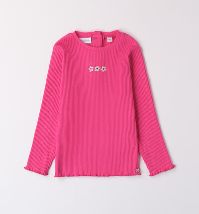 Ribbed t-shirt for girls FUCHSIA