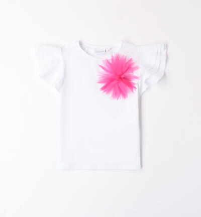 Girls' flower T-shirt FUCHSIA