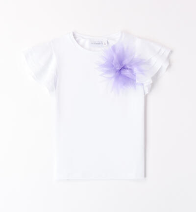 Girls' flower T-shirt WHITE