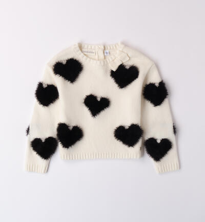 Sweater with hearts for girls CREAM