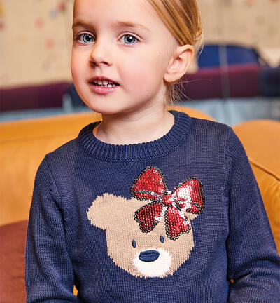 Maglioncino bambina con orso BLU