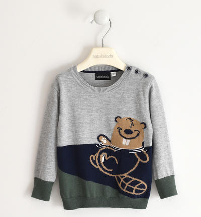 Maglione bambino con castoro GRIGIO