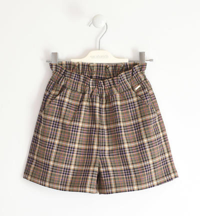 Pantalone corto check ragazza MARRONE