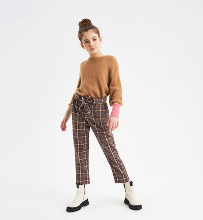 Pantalone lungo check ragazza MARRONE