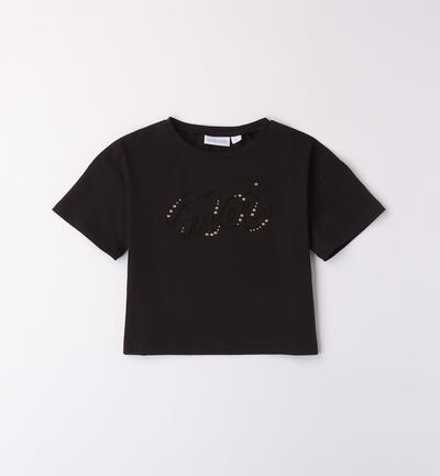 Girl's cropped T-shirt BLACK