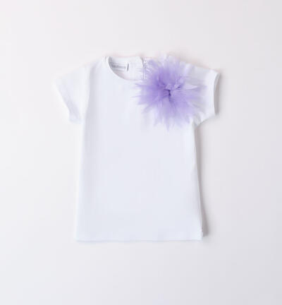 Girls' T-shirt with flower WHITE