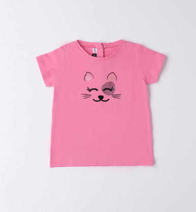 T-shirt bambina gattino glitter ROSA