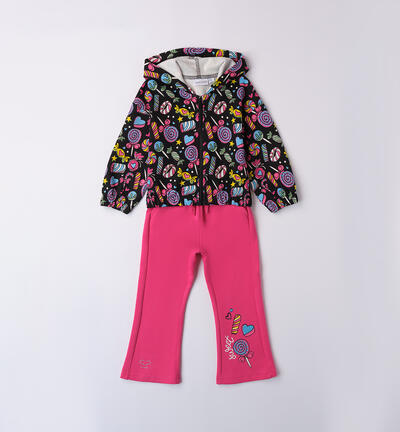 All-over print tracksuit for girls BLACK