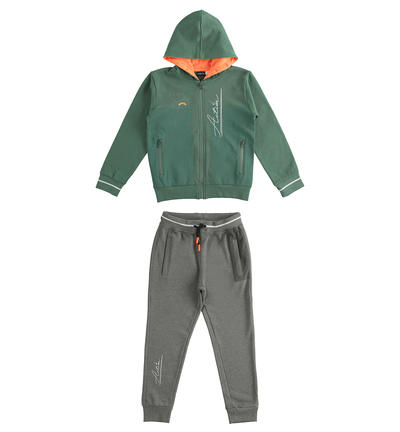 Tuta ragazzo con cappuccio e stampe gommate VERDE