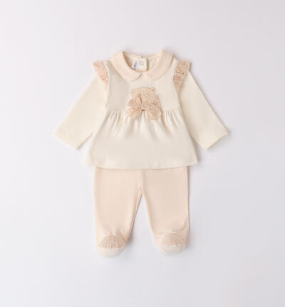 Tutina per neonata due pezzi BEIGE