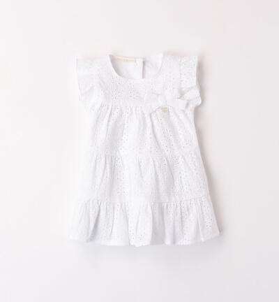 Girls' dress in broderie anglaise WHITE