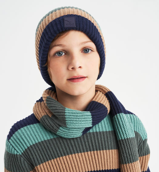 Cappello ragazzo in tricot a righe da 8 a 16 anni Sarabanda VERDE SCURO-4254