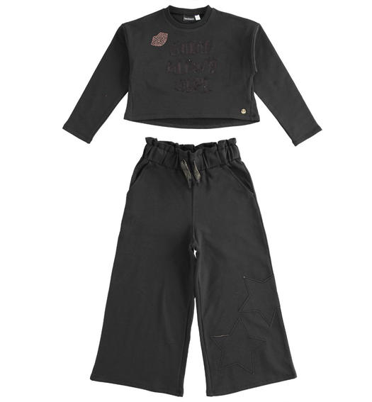 Completo felpa e particolare pantalone per bambina da 6 a 16 anni Sarabanda NERO-0658