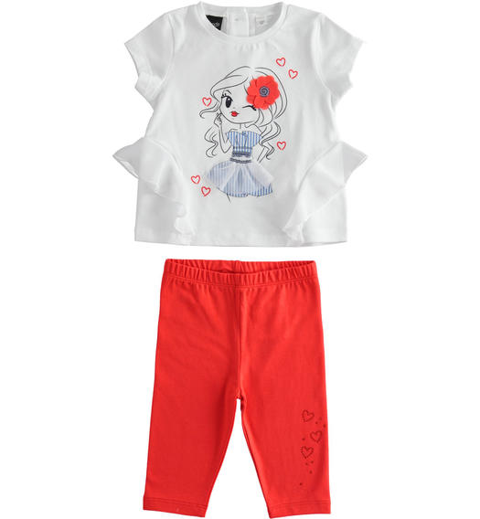 Completo per bambina in jersey stretch t-shirt con applicazioni e leggings da 12 mesi a 8 anni Sarabanda BIANCO-0113