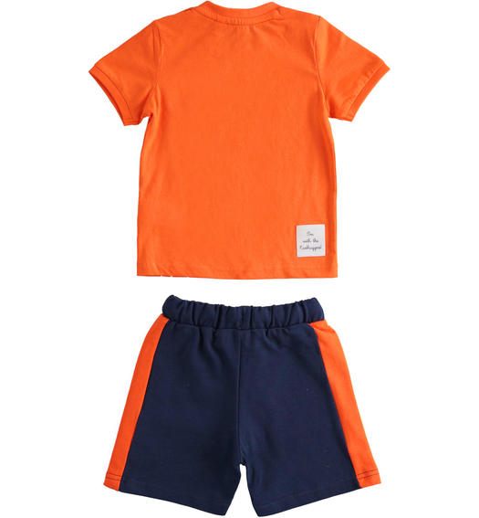 Completo per bambino t-shirt e pantalone corto 100% cotone organico Fiat Nuova 500 da 6 mesi a 8 anni Sarabanda ARANCIO-1855