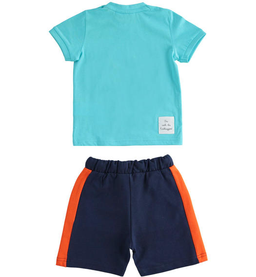 Completo per bambino t-shirt e pantalone corto 100% cotone organico Fiat Nuova 500 da 6 mesi a 8 anni Sarabanda TURCHESE-4414