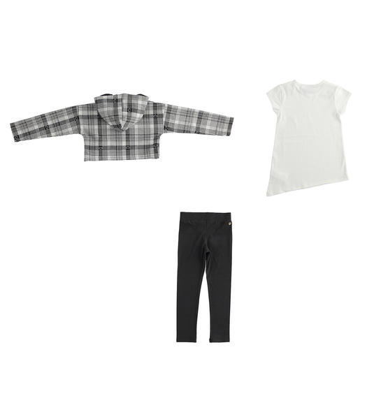 Completo tre pezzi: felpa, maxi t-shirt e leggings per bambina da 6 a 16 anni Sarabanda NERO-0658