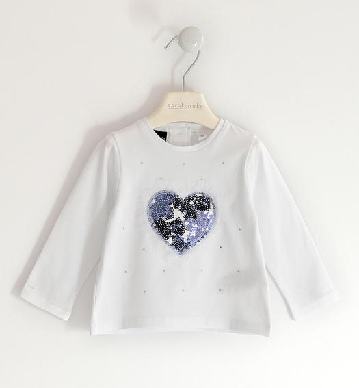 Maglietta bambina con cuore di paillettes da 6 mesi a 8 anni Sarabanda BIANCO-0113