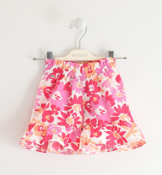 Pantalone corto per bambina 100% cotone fantasia floreale da 6 mesi a 8 anni Sarabanda BIANCO-FUCSIA-6TA6
