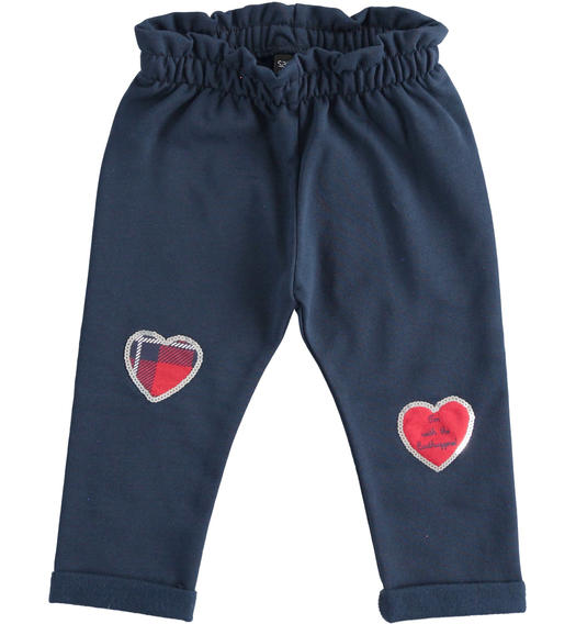 Pantalone in felpa 100% cotone organico con applicazioni a cuore per bambina da 6 mesi a 7 anni Sarabanda NAVY-3885