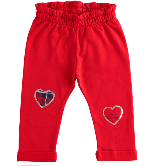 Pantalone in felpa 100% cotone organico con applicazioni a cuore per bambina da 6 mesi a 7 anni Sarabanda ROSSO-2253