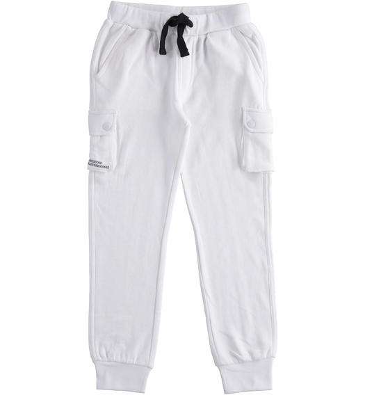 Pantalone in felpa modello cargo con tasca in nylon per bambino da 6 a 16 anni Sarabanda BIANCO-0113