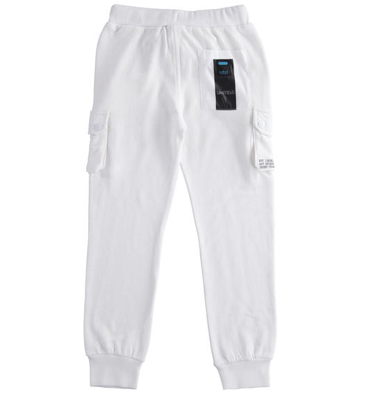 Pantalone in felpa modello cargo con tasca in nylon per bambino da 6 a 16 anni Sarabanda BIANCO-0113