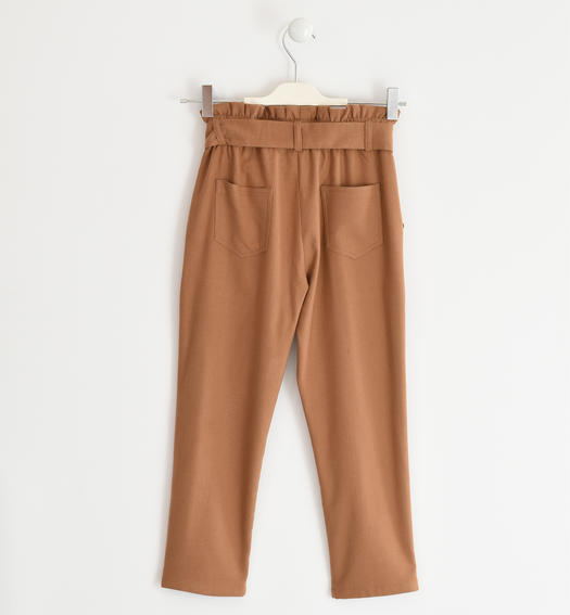 Pantalone in twill con vita arricciata e fusciacca per bambina da 6 a 16 anni Sarabanda BEIGE-1117