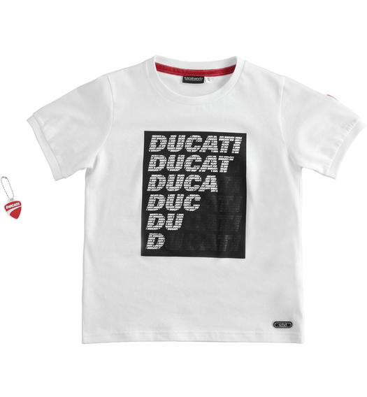 T-shirt 100% cotone bambino con stampa Sarabanda interpreta Ducati da 3 a 16 anni Sarabanda BIANCO-0113