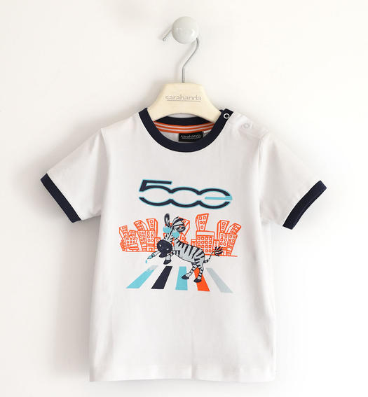 T-shirt in cotone organico con zebra e stampa fotosensibile per bambino Fiat Nuova 500 da 6 mesi a 8 anni Sarabanda BIANCO-0113