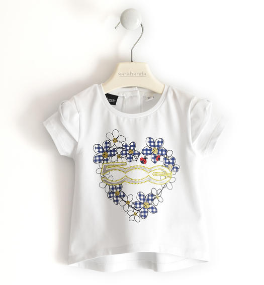 T-shirt in cotone organico per bambina con fiori Fiat Nuova 500 da 6 mesi a 8 anni Sarabanda BIANCO-0113