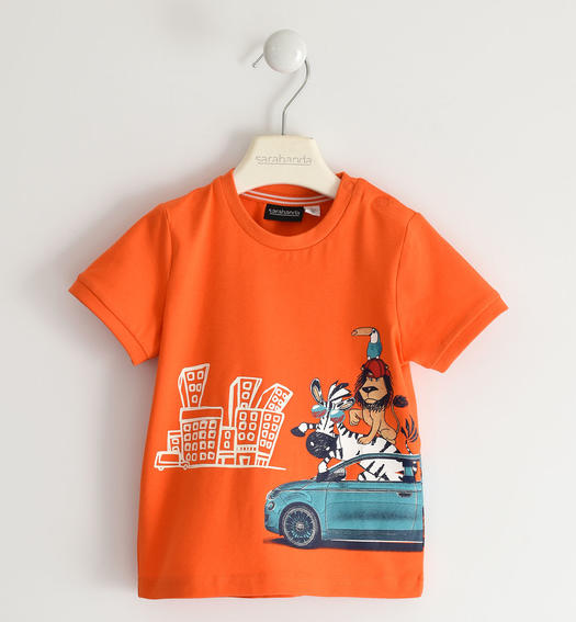 T-shirt in cotone organico per bambino con stampa fotosensibile Fiat Nuova 500 da 6 mesi a 8 anni Sarabanda ARANCIO-1855
