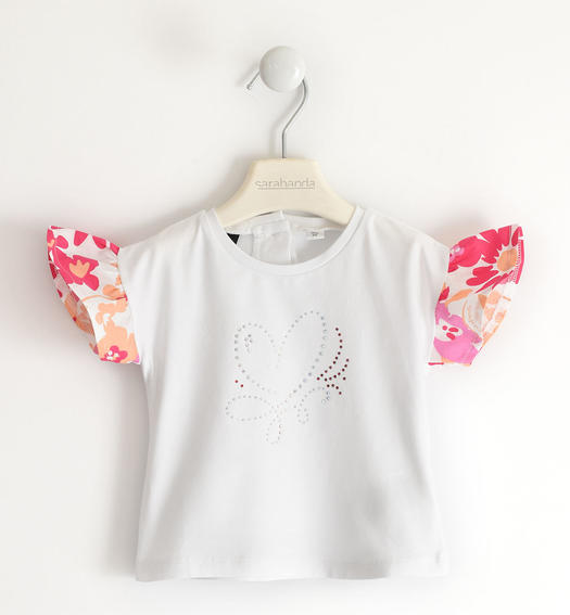 T-shirt per bambina con maniche floreali da 6 mesi a 8 anni Sarabanda BIANCO-0113
