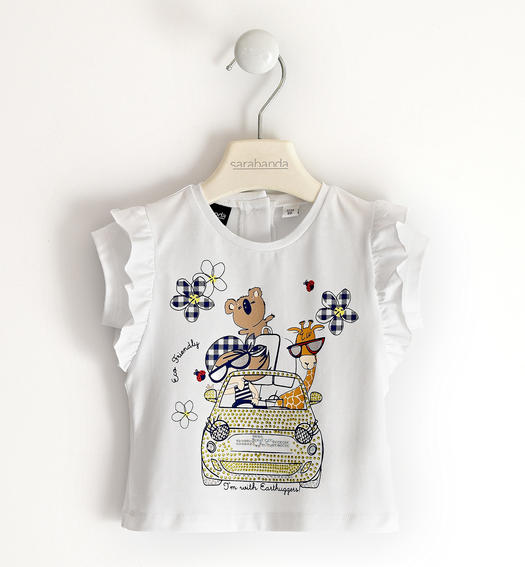 T-shirt per bambina con simpatici animaletti in cotone organico Fiat Nuova 500 da 6 mesi a 8 anni Sarabanda BIANCO-0113
