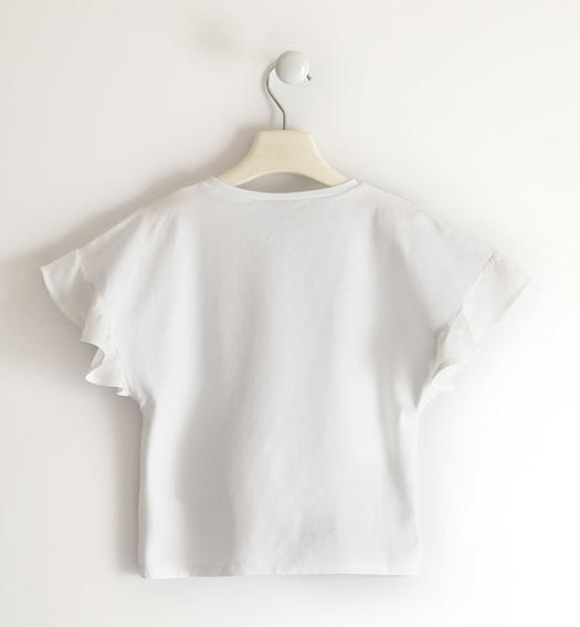 T-shirt per bambina con stampa glitter e manica arricciata da 8 a 16 anni Sarabanda BIANCO-0113