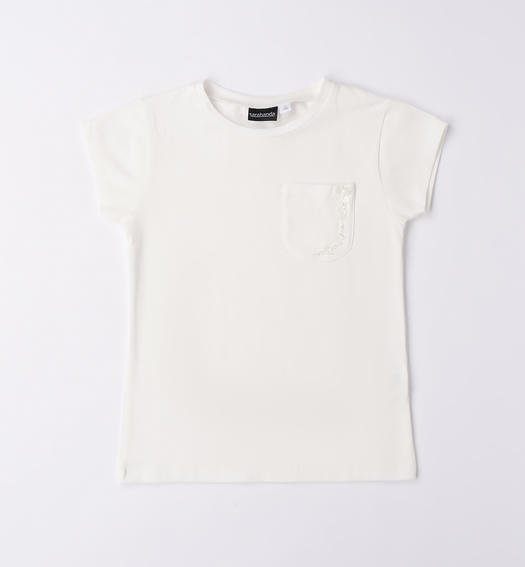 T-shirt ragazza con taschino da 8 a 16 anni Sarabanda PANNA-0112