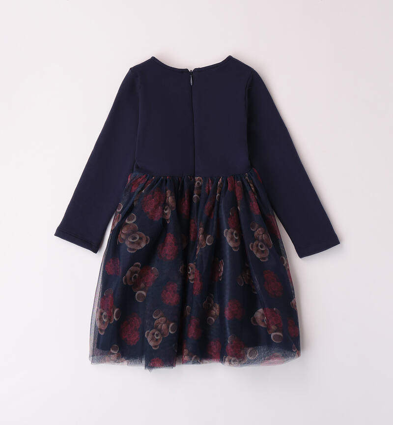 Dress with tulle for girls NAVY-3854