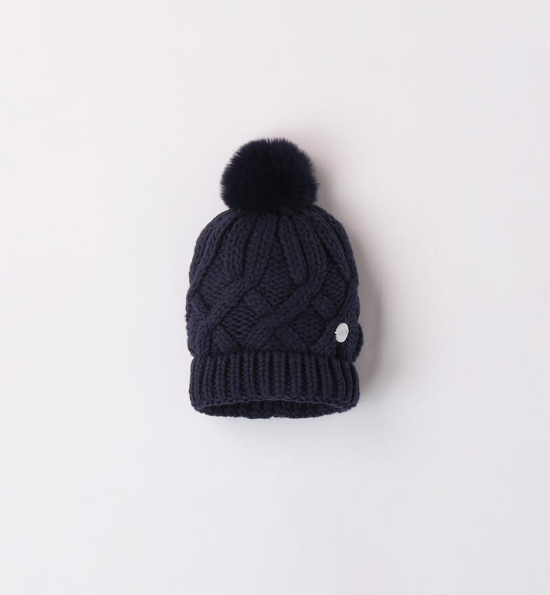 Newborn hat with pompom NAVY-3885