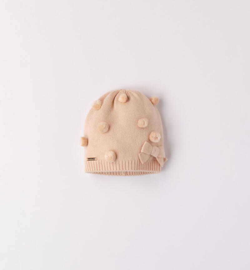 Sarabanda pompom hat for girls from 9 months to 8 years BEIGE-0924