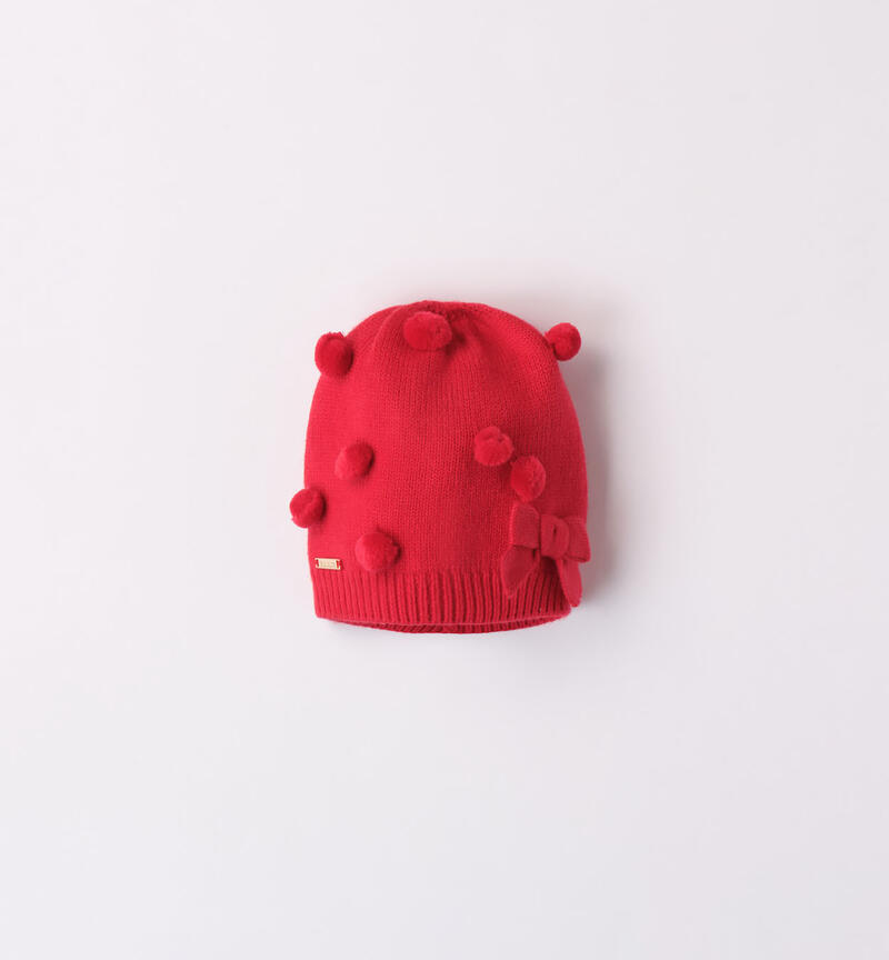 Sarabanda pompom hat for girls from 9 months to 8 years ROSSO-2253