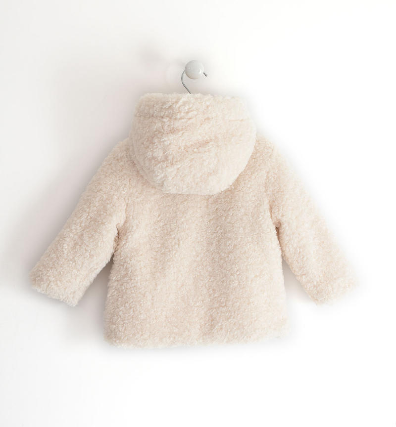 Cappotto teddy bambina con cappuccio da 9 mesi a 8 anni Sarabanda GESSO-0214