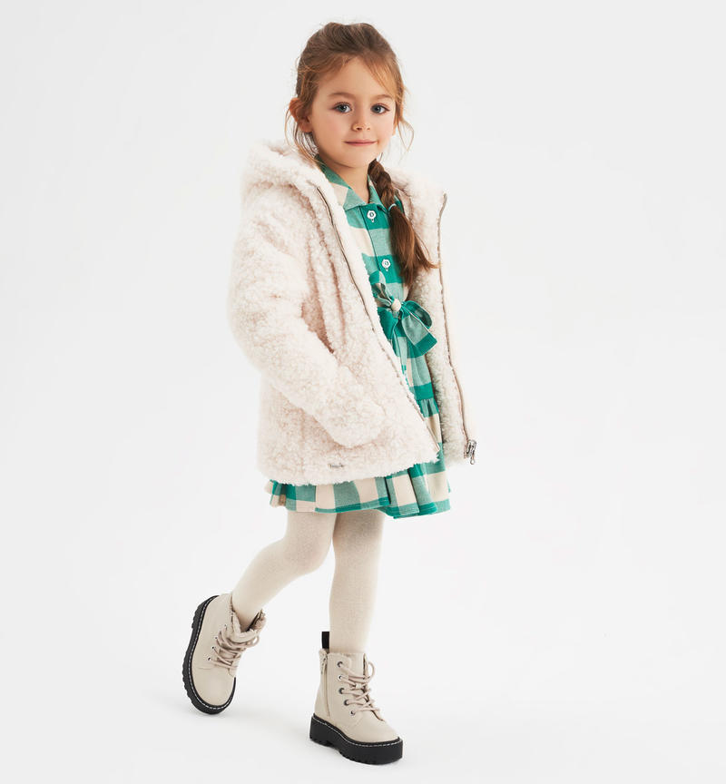 Cappotto teddy bambina con cappuccio da 9 mesi a 8 anni Sarabanda GESSO-0214